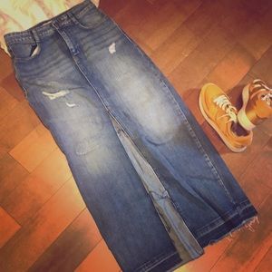 Zara long denim slit skirt distressed